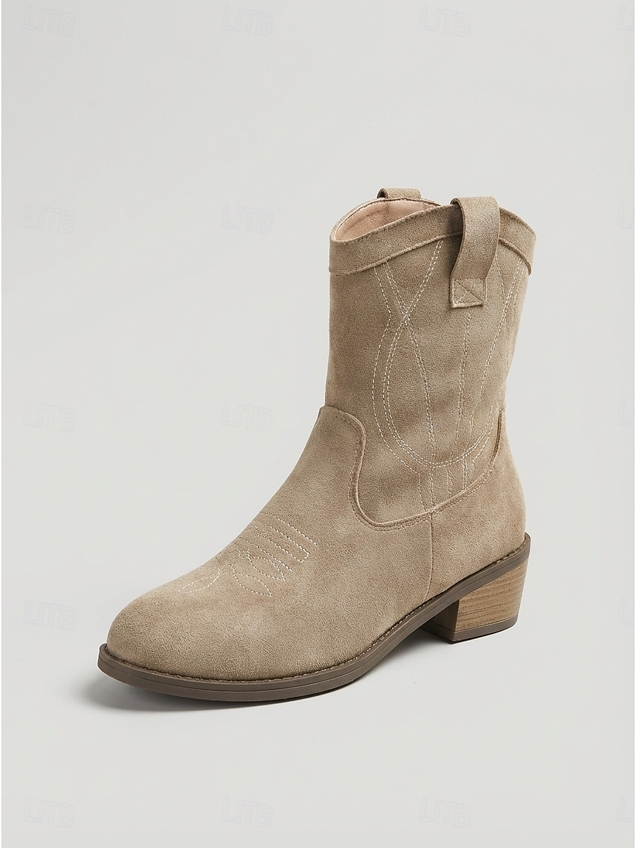 Women's Taupe Suede Western Ankle Boots - Classic Cowboy Short Boots with Embroidery & Block Heel for Outdoor Music Festivals, Country Concerts & Boho Style 2026 - $46.99 –P3