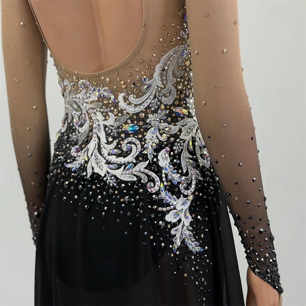 Abito da pattinaggio artistico Per donna Pattinaggio sul ghiaccio Vestito Nero Patchwork Foro per il pollice Elasticizzato Allenamento Competizione Vestiti da pattinaggio sul ghiaccio Classico del 2026 a $533.89 –P6