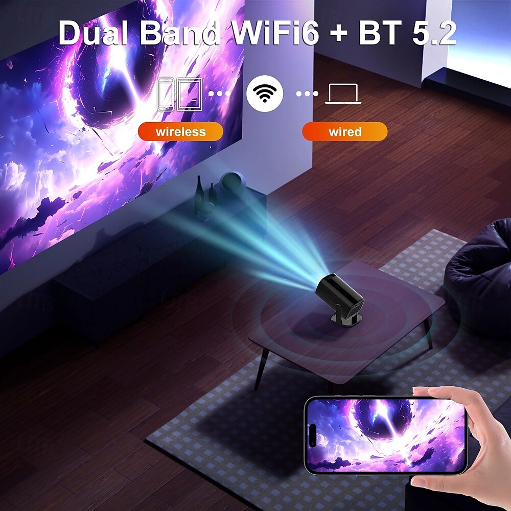 2026年 Android 14、Wi-Fi 6、Bluetooth 5.2、180°回転ポータブルプロジェクター、8Kデコード、300 ANSIルーメン、家庭用、屋外用映画プロジェクター、TVスティック、iOS、Android、Allwinner H723チップ搭載  コレクション – $94.99 –P5