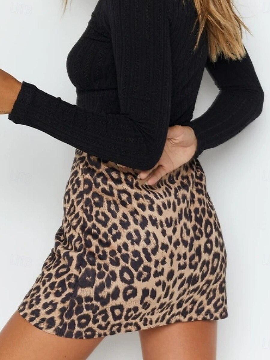 Per donna Gonna in finta pelle scamosciata Moda Casual Mini Vita Alta Gonne Leopardo Stampato Micro-elastico Quotidiano Streetwear Marrone Verde Beige Primavera del 2026 a $18.99 –P6