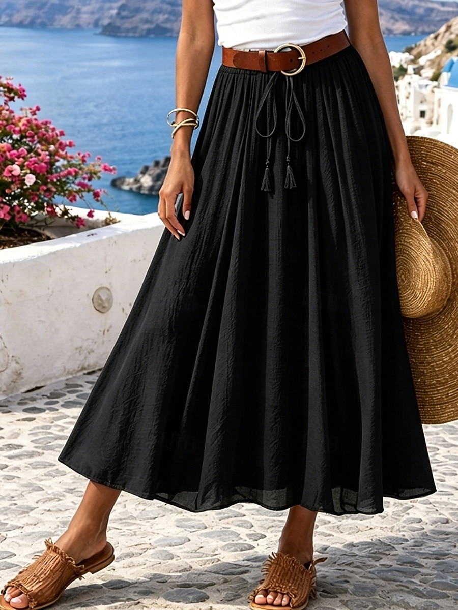 Mujer Falda de vacaciones Falda de lino y algodón sintético Moda Casual Maxi Alta cintura Faldas Plano Plisado Rígido Diario Vacaciones Azul Piscina Negro Rosa Caqui Verano 2026 - $11.49 –P9