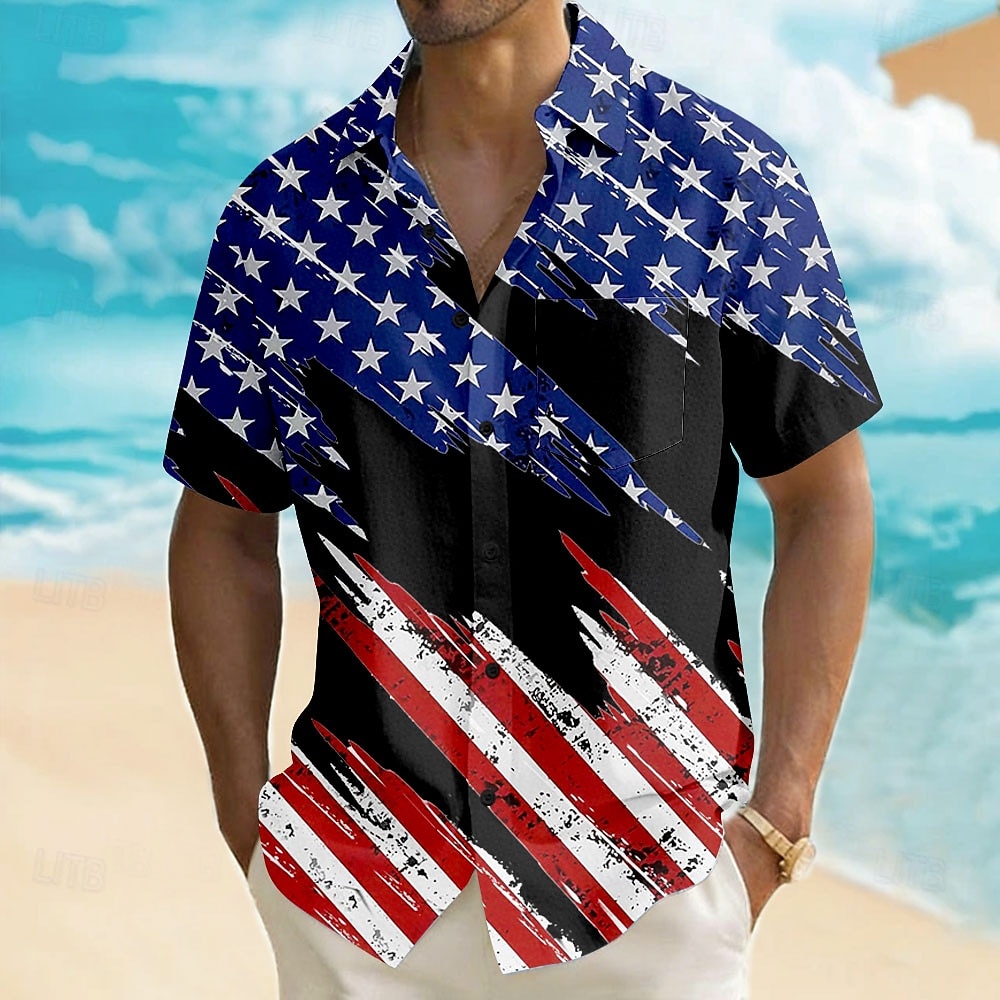 Men's 4th of July U.S. 250th Anniversary American Flag Shirt Summer Shirt Button Up Shirt Short Sleeve Patriotic Outdoor Holiday Summer Spring Turndown 3D Print Front One Pocket Linen Like Shirt Blue 2026 - $25.99 –P5