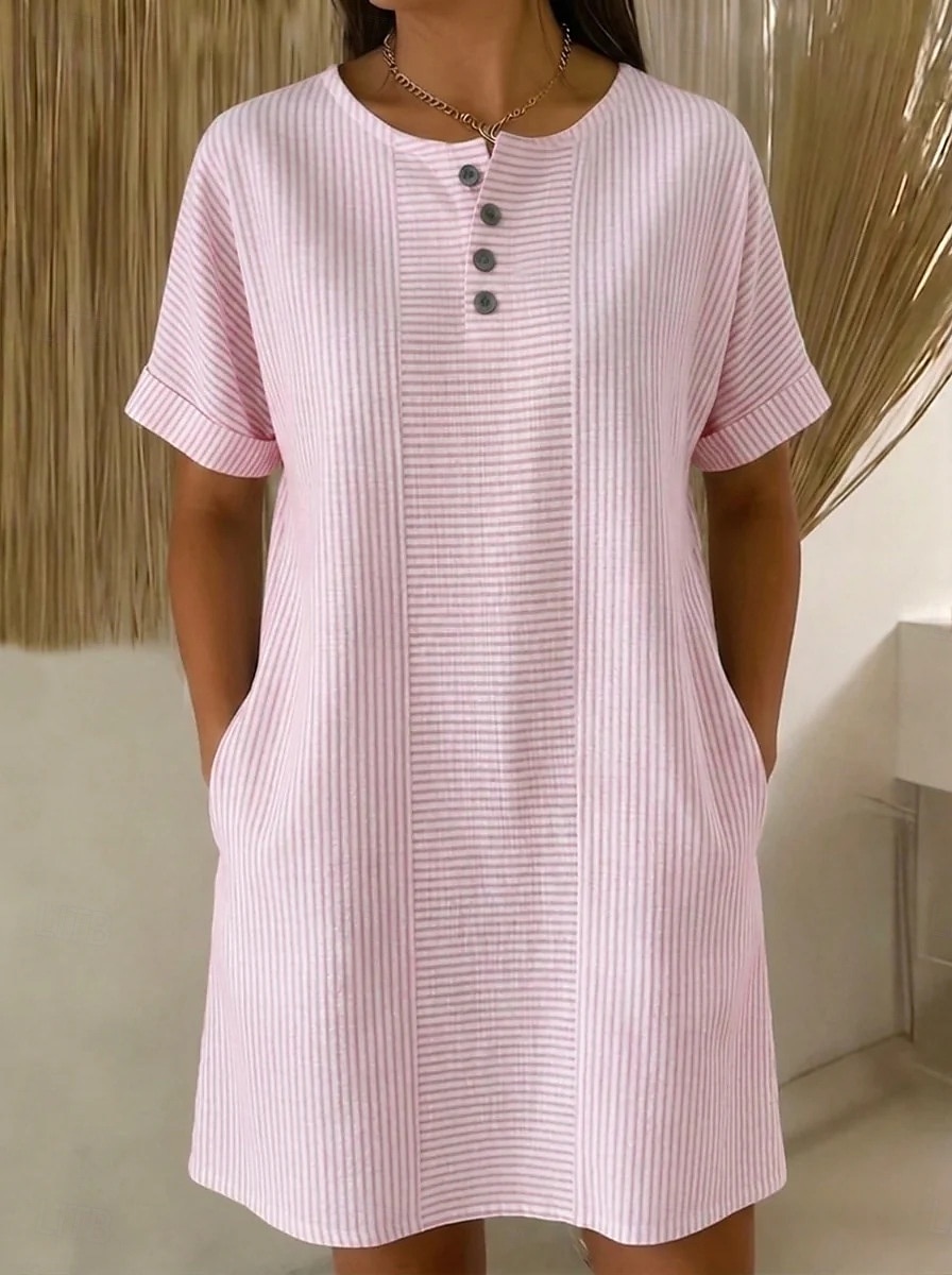 Dámské Krátké mini šaty Volnočasové šaty Pruhované šaty Tričkové šaty Elegantní Módní Denní Dovolená Běžný Proužky Krátký rukáv Tričkový Vodní modrá Světlá růžová Trávová zelená Léto Jaro 2026 - $22.99 –P2