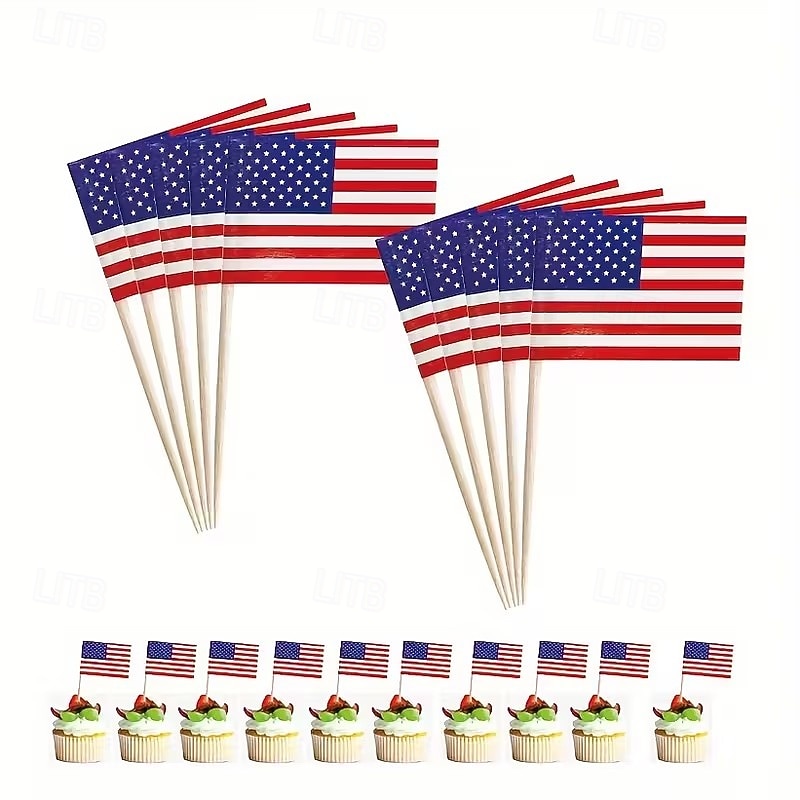 100/200 buc steaguri scobitoare în stil american, steaguri din lemn pentru scobitori, etichete alimentare cu inserții, steaguri pentru decorarea torturilor, etichete pentru vin de desert, etichete cu 2026 - $9.99 –P1