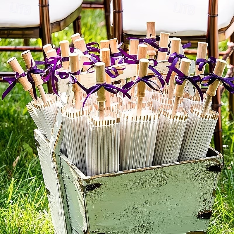 Set van 3 witte papieren paraplu's van 60 cm (23,62 inch), klassieke stijl met houten handvat, handmatig te openen, UV-bescherming, ideaal voor bruiloften, fotografie, cosplay en feesten. 2026 - $25.99 –P6