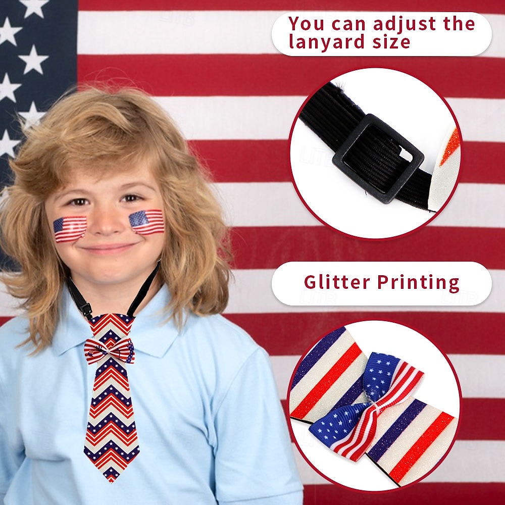 Krawatte mit amerikanischer Flagge für Jungen und Mädchen, patriotisch, vorgebunden, für Kinder, zum 4. Juli, Unabhängigkeitstag, Schuluniform, Party, Parade, Kostümaccessoire, 250. Jahrestag der USA 2026 - $9.49 –P2