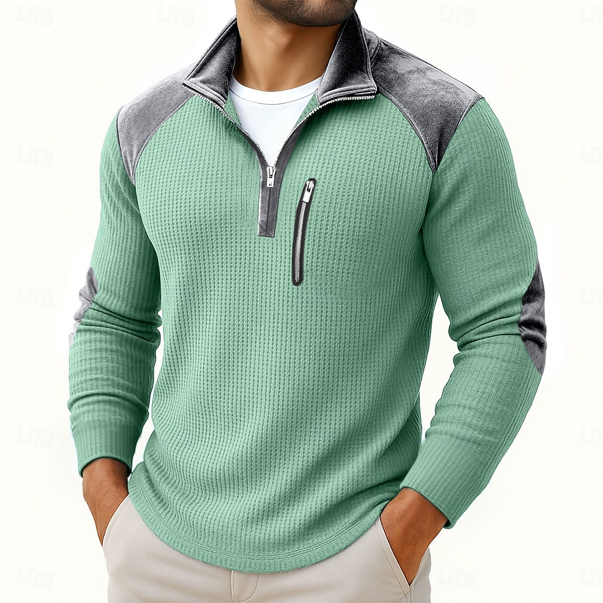 Hombre Henley Shirt Camiseta de punto gofre Camisas de hombre con coderas Manga Larga Cremallera de un cuarto Otoño invierno Primavera Otoño Retro Antiguo Casual Bolsillos Cerrar Retazos Casual 2026 - $27.99 –P5