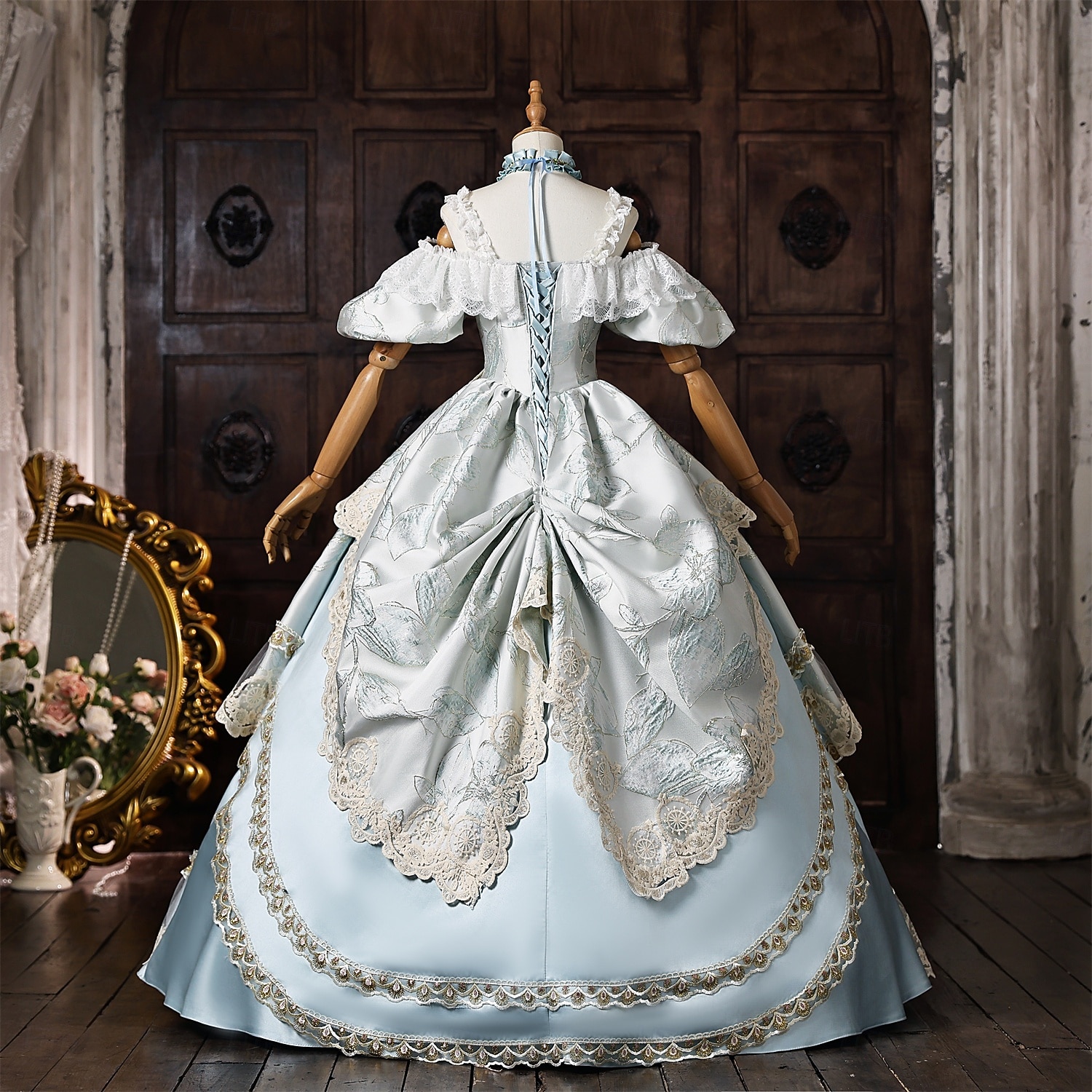 Rococo Baroque Ball Gown Floor Length Ball Gown Choker Short Sleeves Princess Bridal Royal Attire Off the Shoulder Ball Gown Square Neck Fancy Dress Women's Royal Halloween Carnival Masquerade Prom 2026 - $247.39 –P4