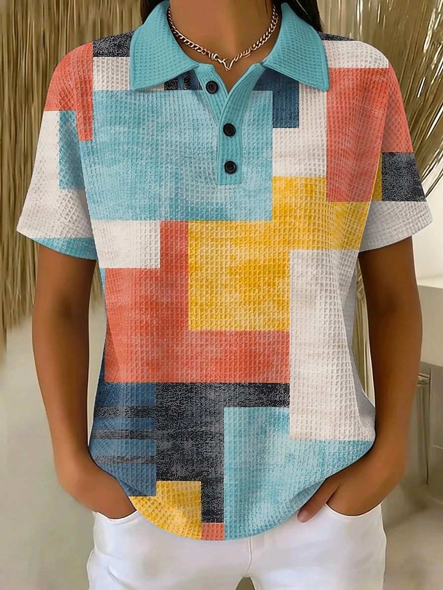 Pentru femei Tricouri polo Waffle Grafic Geometric Stilat Clasic Manșon scurt Gulerul Polo Topuri obișnuite Casual Zilnic Albastru piscină Galben Roz Îmbujorat Vară Primăvară 2026 - $24.99 –P2