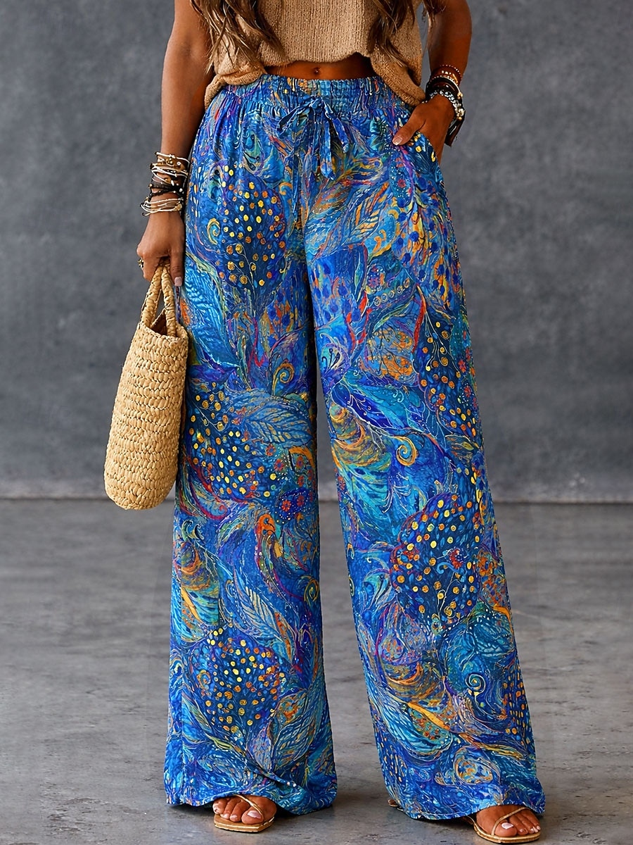 Per donna Culotte Gamba Larga Gamba larga Chinos Vacanza Vintage Stile Etnico Lunghezza intera Vita Alta Floreale Grafico Coulisse Stampa Asciugatura Rapida Traspirabilità Morbido Inelastico Casuale del 2026 a $44.99 –P1