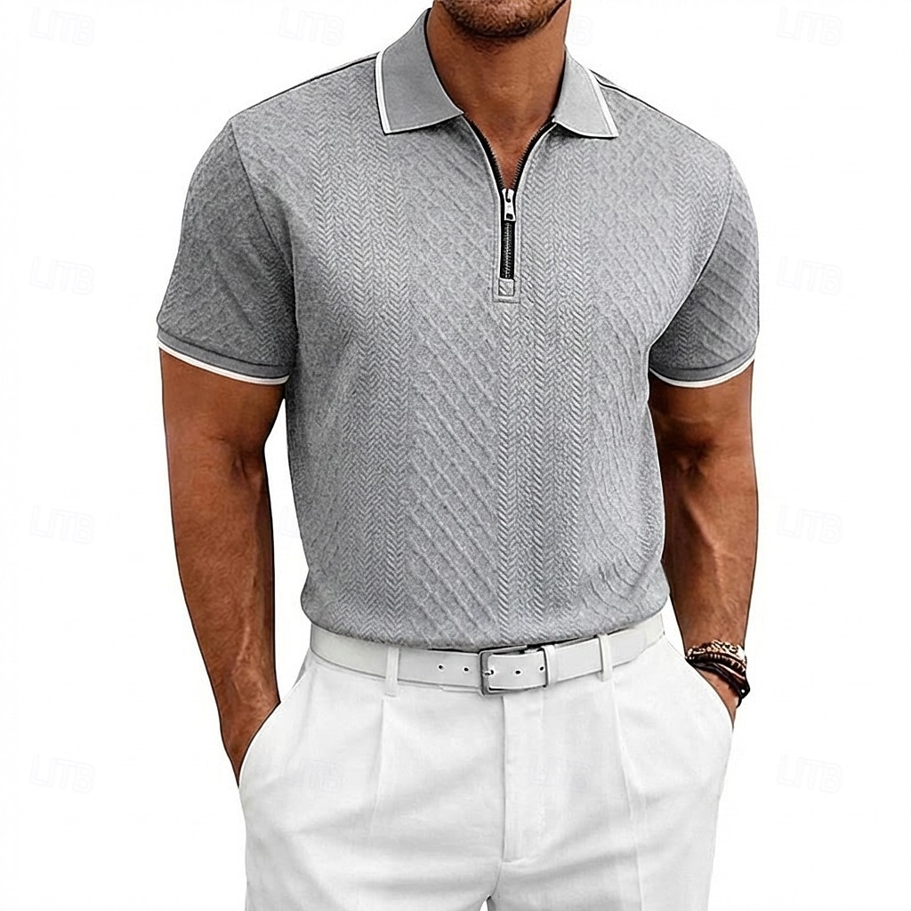 Men's Polo Polo Shirts Casual Daily Quarter Zip Short Sleeve Fashion Basic Plain Jacquard Zipper Spring & Summer Summer Spring Regular Fit Blue Black White Burgundy Navy Blue khaki Polo 2026 - $22.99 –P2