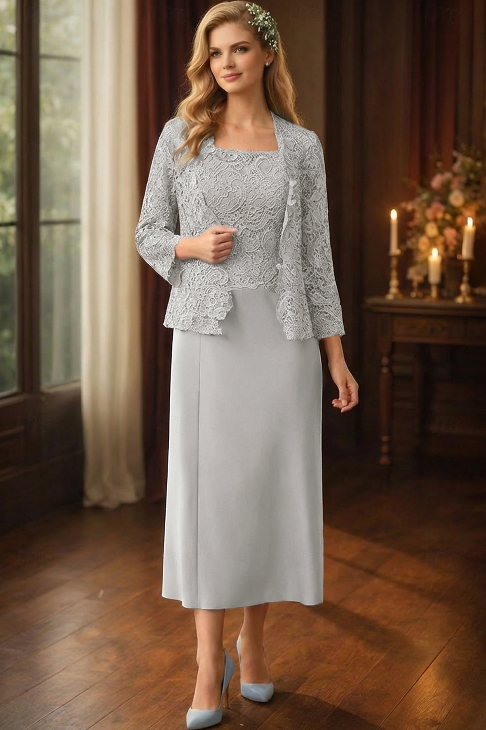 Conjuntos de vestidos Vestido de invitada de boda largo hasta el suelo Vestido de la madre de la novia Manga larga Cuello redondo Elegante Simple Invitada de boda con color sólido 2026 - $160.99 –P7