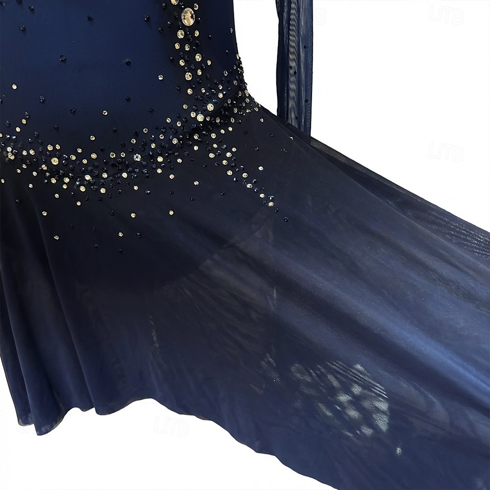 Figure Skating Dress Women's Girls' Ice Skating Dress Dark Blue Thumbhole Halo Dyeing High Elasticity Professional Competition Skating Wear Thermal Warm Crystal / Rhinestone Long Sleeve Ice Skating 2026 - $335.69 –P6