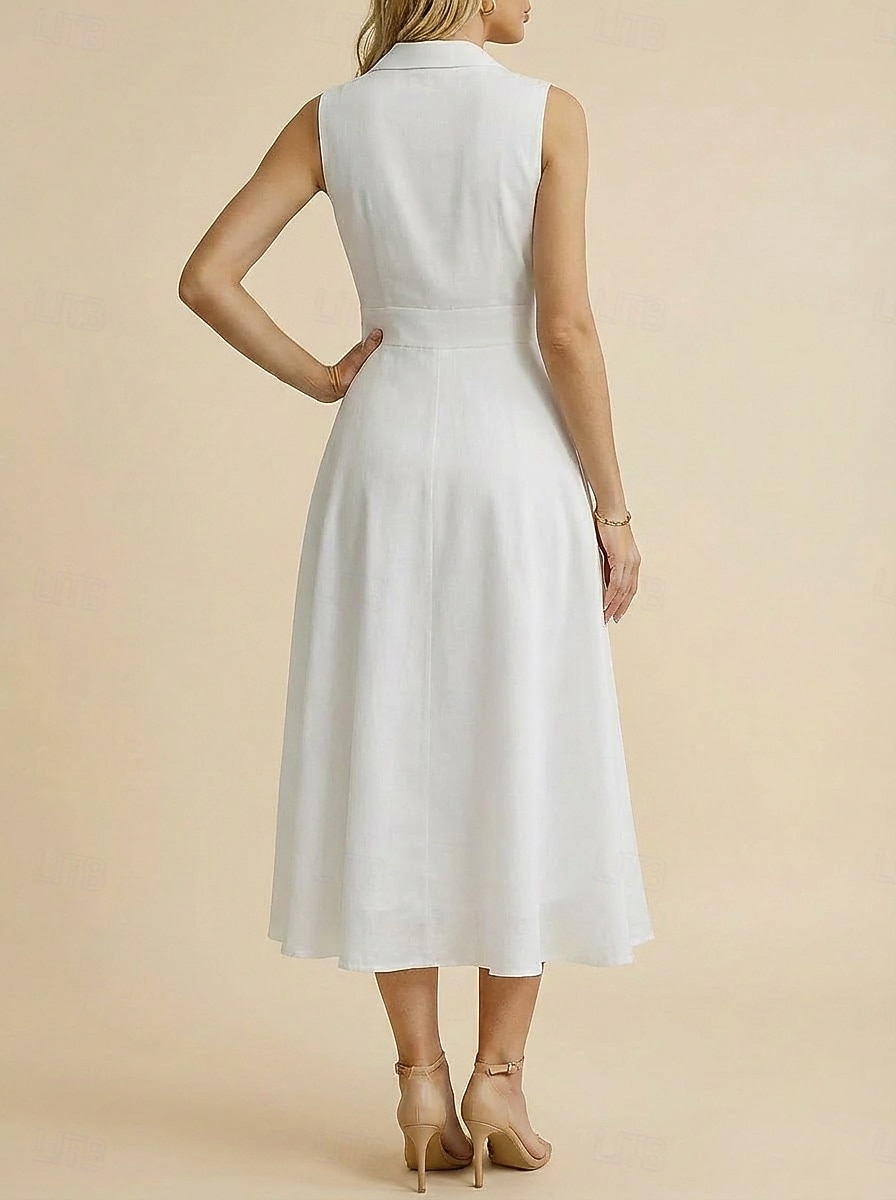 Women's Midi Dress Chiffon Dress Cocktail Dress Elegant Fashion Modern Party Weekend Regular Fit Plain Sleeveless V Neck White Summer Spring 2026 - $34.99 –P3