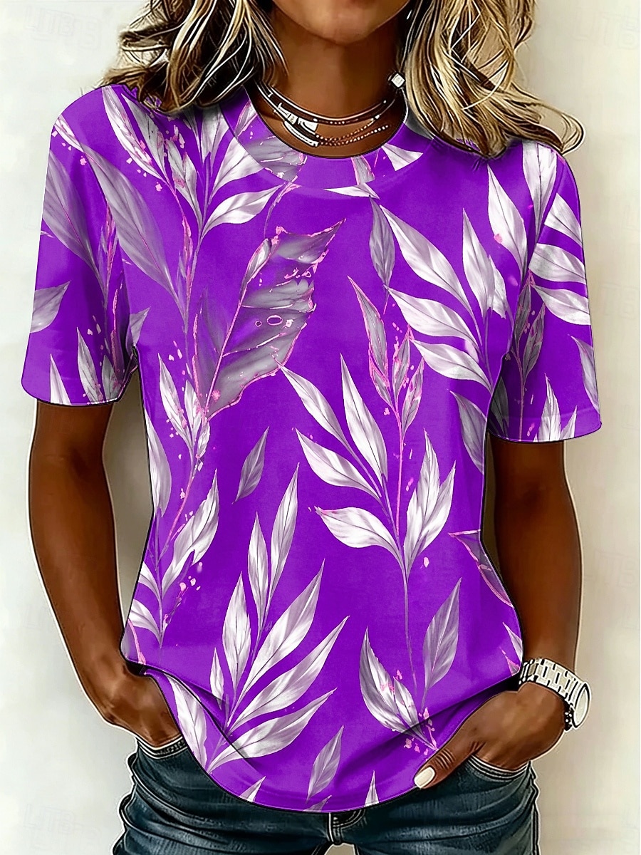 Women's T Shirt Print Floral Graphic Plants Vintage Stylish Classic Short Sleeve Crew Neck Round Neck Regular Tops Casual Daily Blue Red Purple Green Summer Spring 2026 - $22.99 –P3