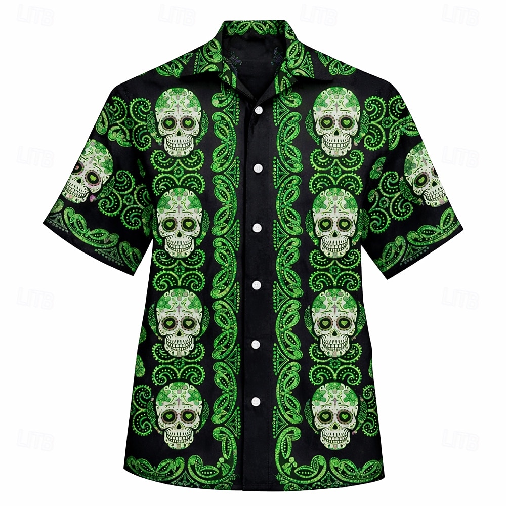 Cinco de Mayo Voor heren Calavera Mexico Doodskoppen Overhemd Overhemd met knopen Kampshirt Korte mouw Vintage Retro Streetwear Vakantie Zomer Lente Cubaanse kraag 3D-afdrukken blauw Rood Paars Groen 2026 - $25.99 –P4