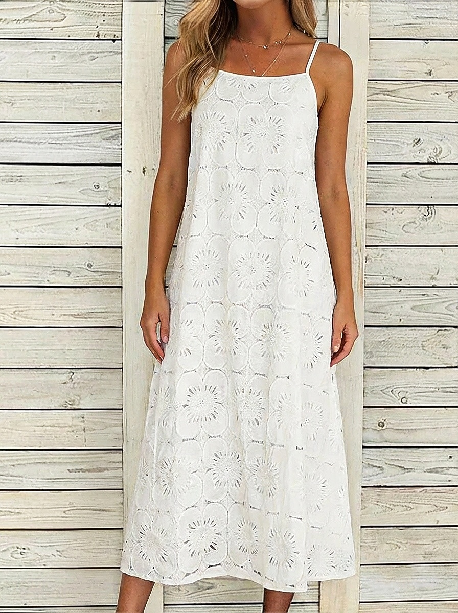 Mujer Vestido Midi Vestido blanco Vestido de verano Básico Clásico Diario Vacaciones Holgado Plano Sin Mangas Correas Blanco Verano Primavera 2026 - $29.99 –P1