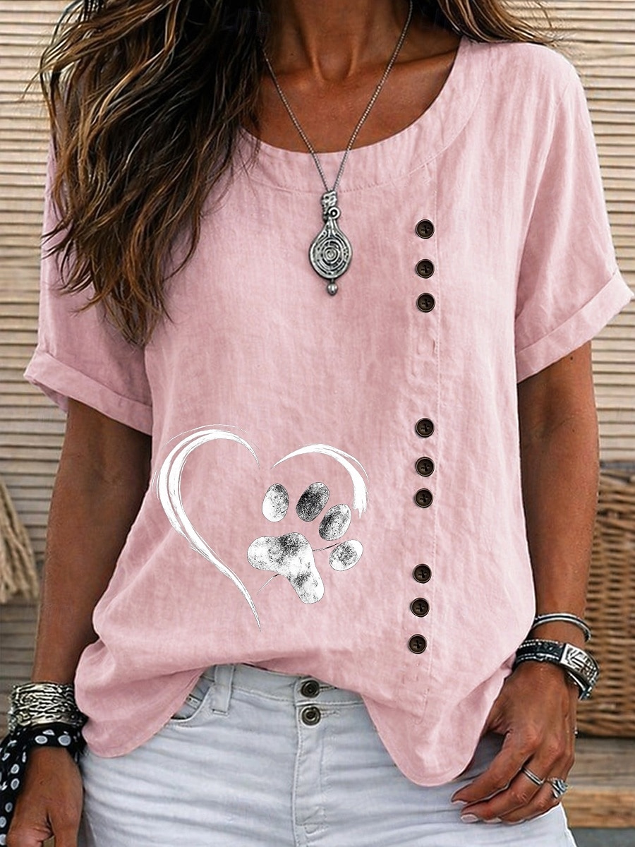 Women's Blouse Buttons Graphic Geometric Elegant Vintage Daily Short Sleeve Crew Neck Regular Tops Casual Daily Holiday Blue Pink Army Green Brown Green Summer Spring 2026 - $24.99 –P6