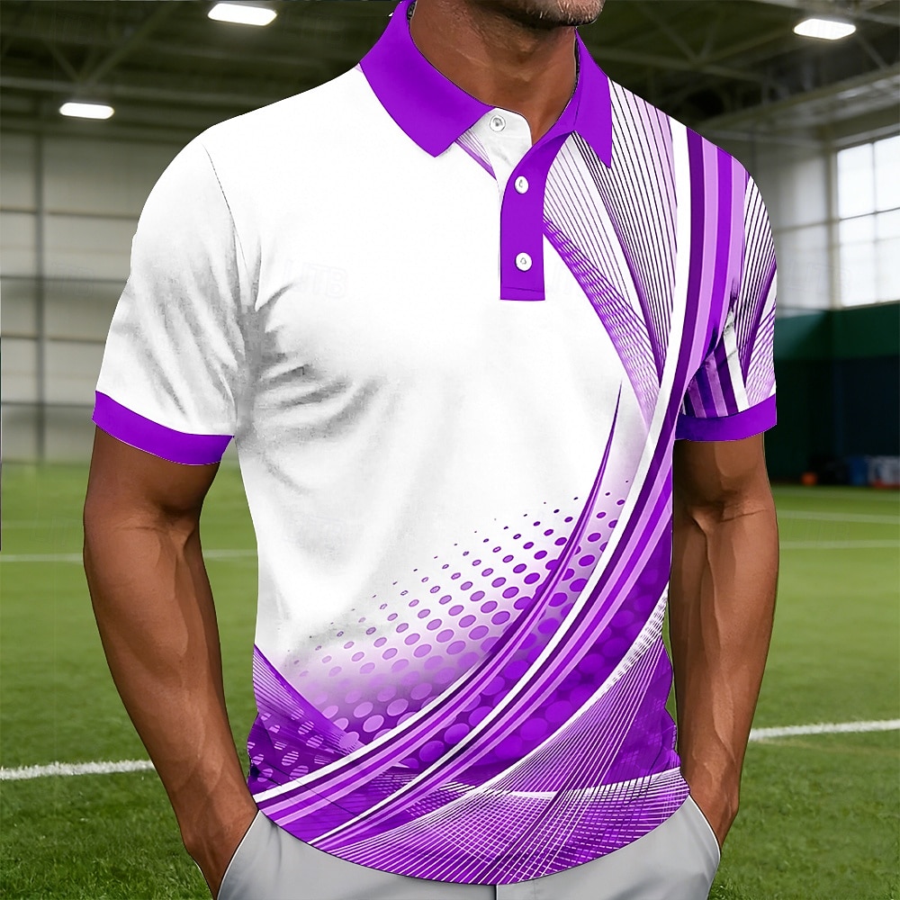 Hombre Geométrico Línea Camisetas polo Manga Corta Camisas de polo Camisas con cuello Casual Ropa Deportiva Impresión 3D Botones Primavera verano Azul Piscina Rojo Morado 2026 - $22.99 –P4