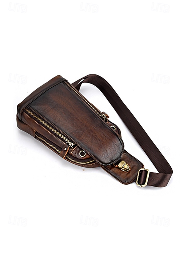 Herren-Umhängetasche aus Vollnarbenleder, geräumige Crossbody-Tasche mit mehreren Fächern und verstellbarem Riemen, stilvolle Farben in Kaffee und Braun für den Alltag, Pendeln und Geschäftsreisen 2026 - $54.99 –P7