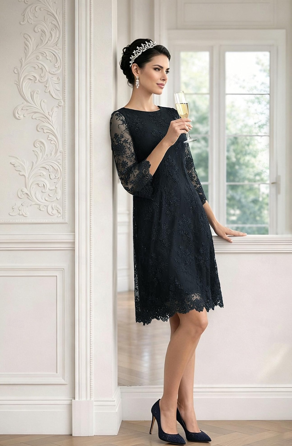 Åtsmitande Kort mini Festklänning Cocktail klänning Bröllopsgästklänning Klänning till brudens mor 3/4 ärm Prydd med juveler Elegant Bröllopsgäst Bröllopsfest Spets Tyll med Applikationsbroderi 2026 - $172.99 –P2