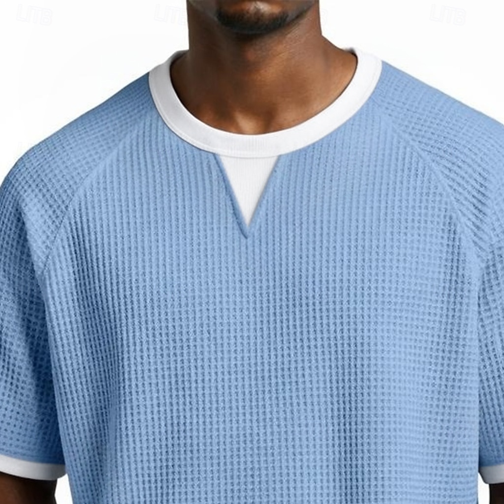 Herren Waffel T-Shirt T-Shirt Kurzarm V Ausschnitt Sommer Frühling Ganzjahres Einfarbig Texture Mode Designer Lässig 2 in 1 Raglanärmel Lässig Täglich Outdoor Hellblau Schwarz Hellgrün Top T-Shirt 2026 - $18.99 –P2
