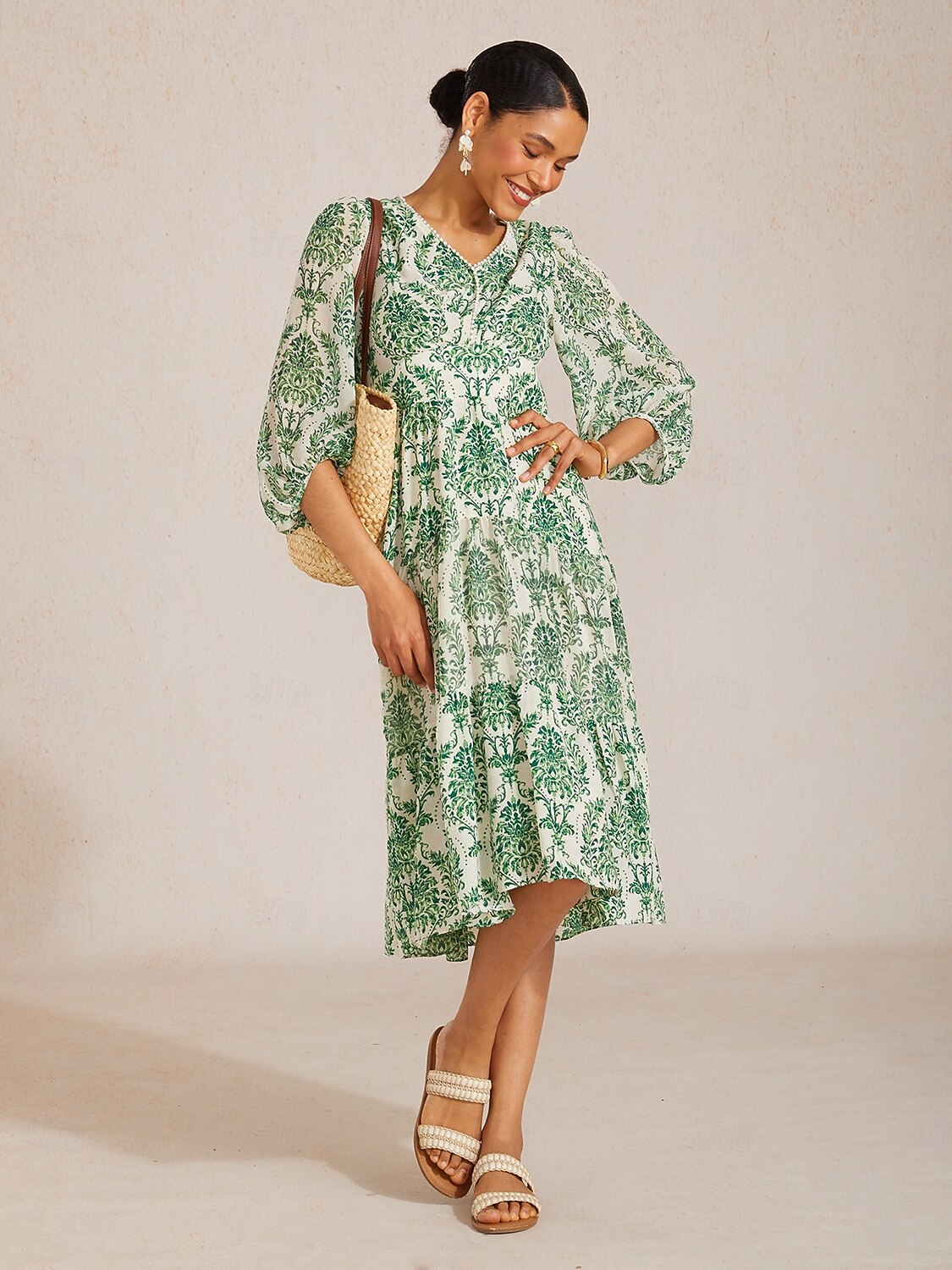 Vestido largo de gasa fluida con estampado barroco exuberante 2026 - $102.99 –P3