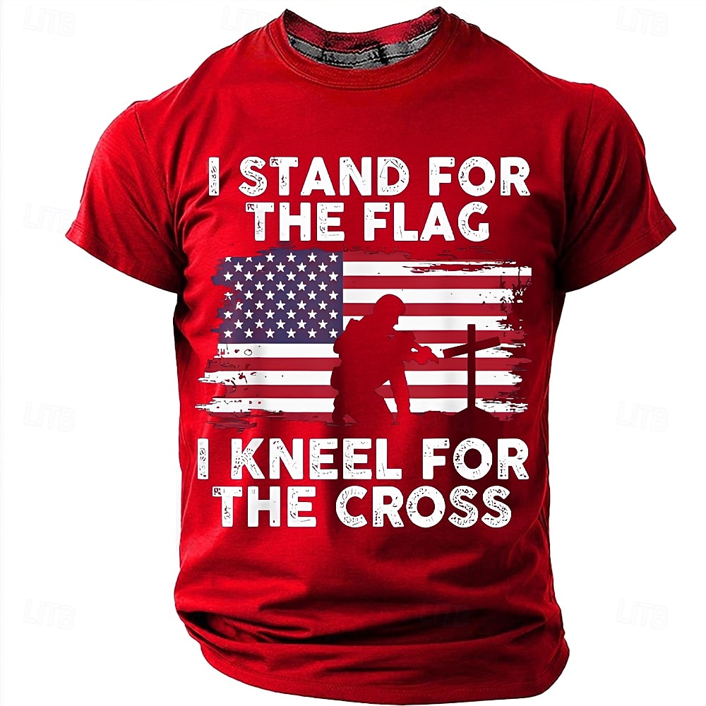 Memorial Day I Stand For The Flag I Kneel For The Cross Men's Bible American Flag Kneeling Soldier Christian Cross Patriotic Graphic T Shirt Vintage Casual Tee Designer Clothing Apparel 2026 - $18.99 –P12