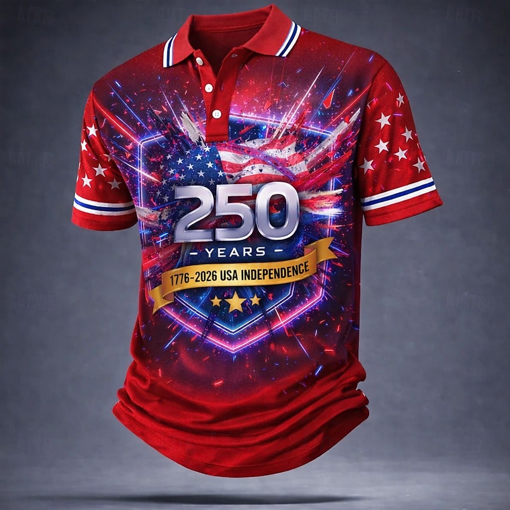 4 luglio 2026 250° Per uomo Bandiera Americana Polo Manica Corta Magliette polo Camicie con Colletto Casual All'aperto Athleisure Bottoni Primavera & Estate Blu Rosso Grigio del 2026 a $22.99 –P1