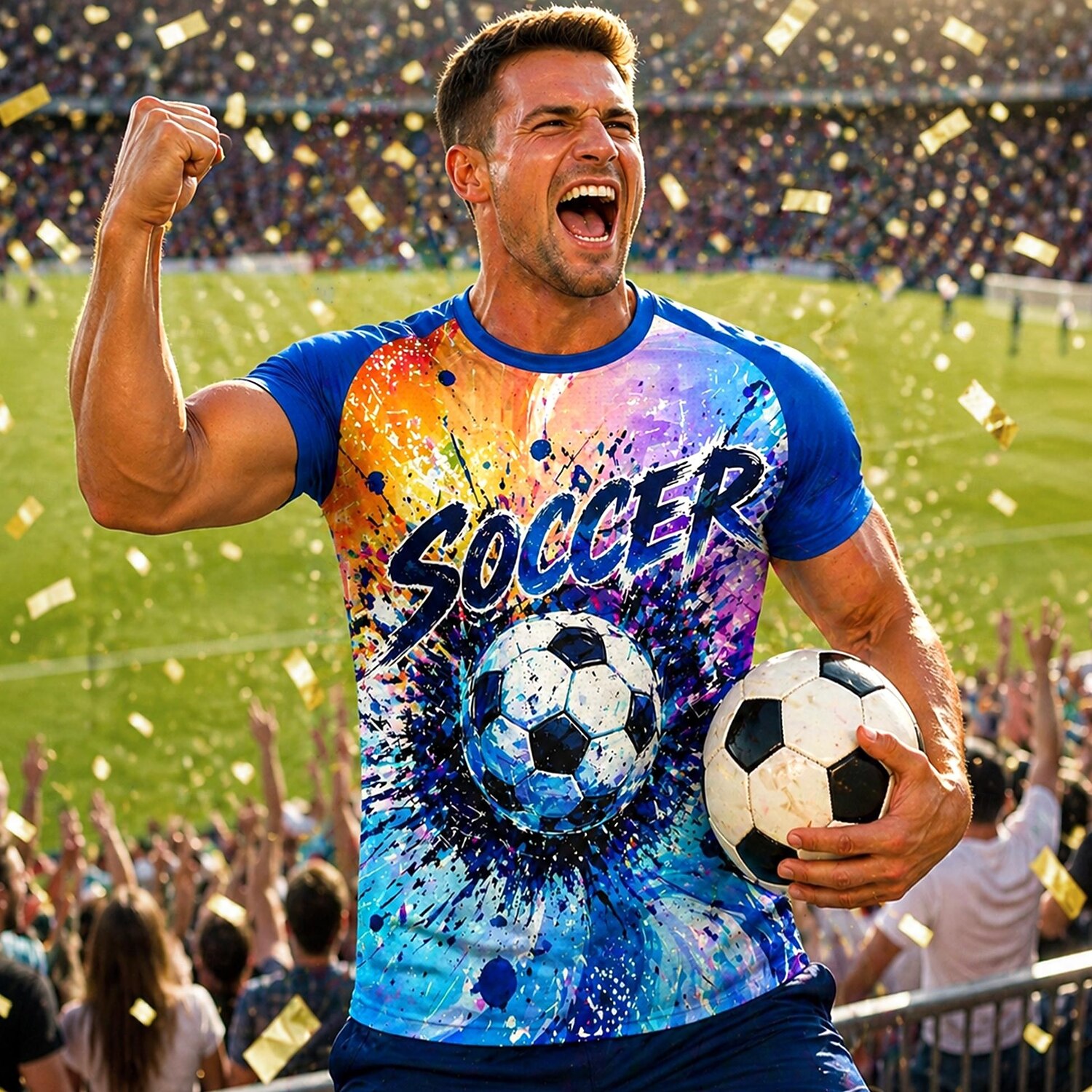 Men's Soccer Jersey Geometric Abstract Athletic Short Sleeve T-Shirt UPF 50 Quick Dry Breathable mesh fabric 2026 Soccer Fan Tee Training Gym Running Sports Blue and Yellow 2026 - $18.99 –P4