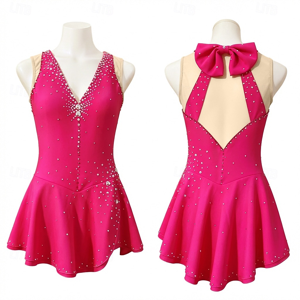 Eiskunstlaufkleid Damen Eislaufen Kleid Rot Patchwork Asymmetrischer Saum Dehnbar Training Wettbewerb Eiskunstlaufkleidung Klassisch Kristall / Strass Ärmellos Eislaufen Eiskundstlauf 2026 - $305.39 –P1