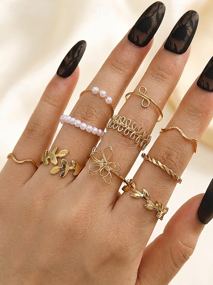 Justerbart bohemiskt ringset med 10 delar för kvinnor, stapelbara fingerringar i guld- och silverfärgad legering för strandsemester, festivalstil och vardagskläder 2026 - $9.99 –P1