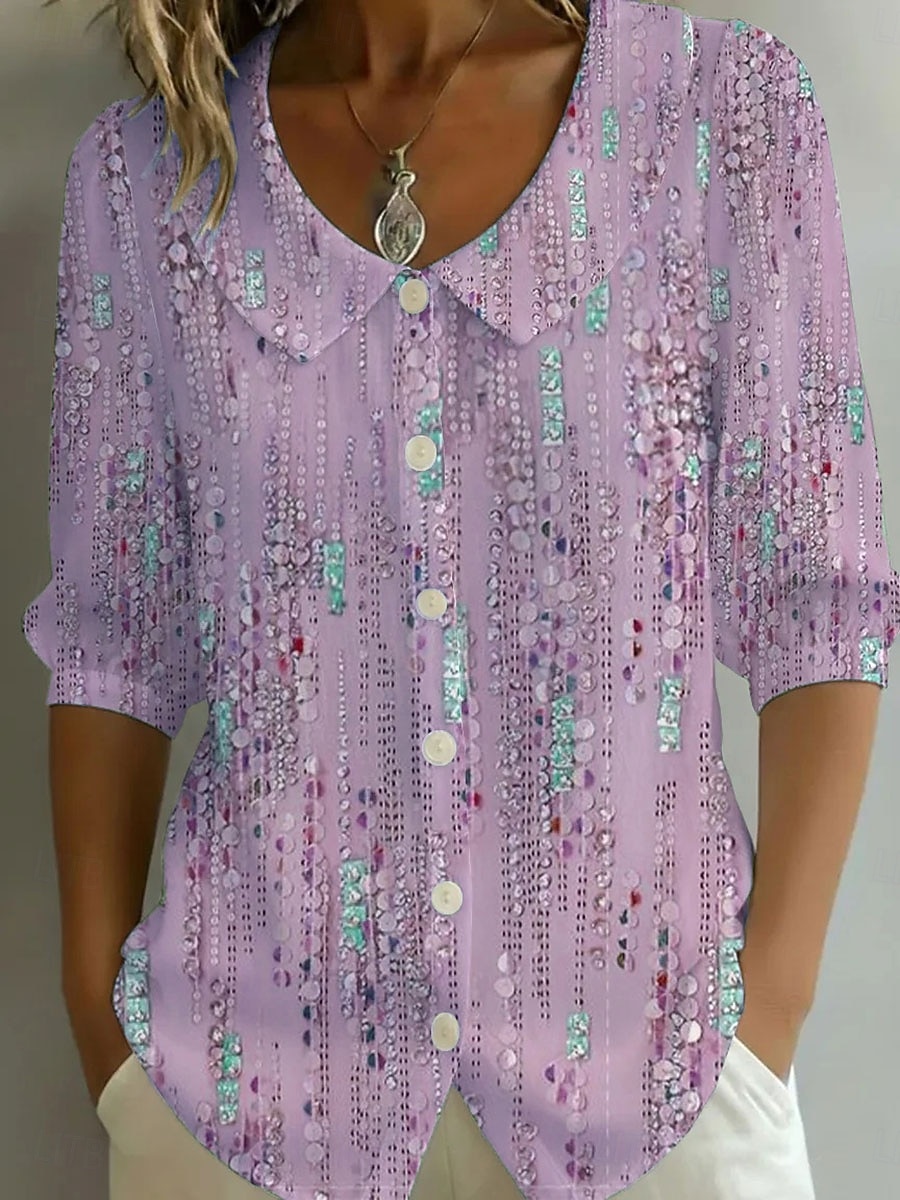 Dames Overhemd Boho-shirt Ombre Grafisch Geometrisch Elegant Bohemen Vakantie Peter Pan kraag Lange tops Dagelijks Feestdagen Uitgaan blauw Paars Groen Grijs Zomer Lente 2026 - $34.99 –P2