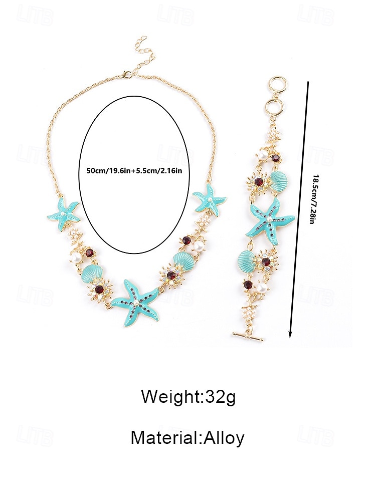 Γυναικείο κολιέ και βραχιόλι με μπλε και άσπρο αστερία από κράμα μποέμ, κοσμήματα διακοπών στην παραλία για ταξίδια, στυλ θέρετρου και καθημερινή casual ένδυση 2026 - $14.99 –P9