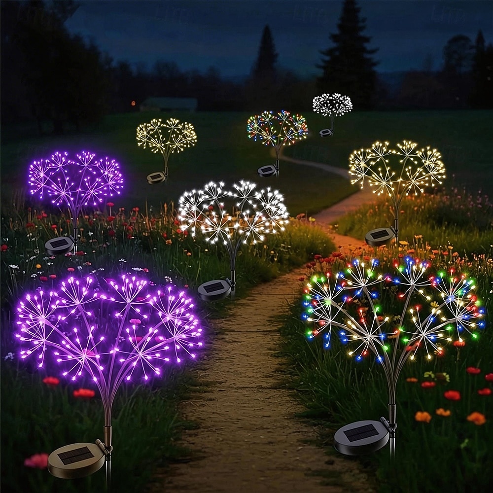 Guirlande lumineuse solaire en forme de pissenlit, effet feu d'artifice - 2 modes d'éclairage pour jardin, pelouse, camping, décoration de fête (1 pièce) de 2026 ? $19.99 –P1