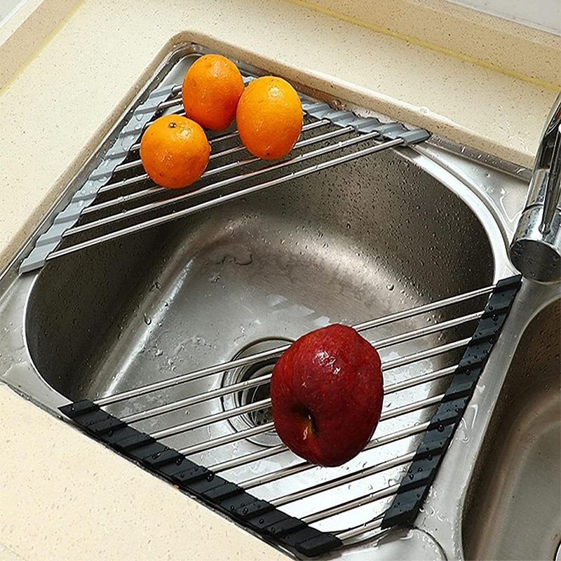 Escurridor de platos sobre el fregadero, enrollable y triangular para esquina de cocina, alfombrilla de escurridor plegable de acero inoxidable (triangular), escurridor de platos para fregadero de 2026 - $9.99 –P2