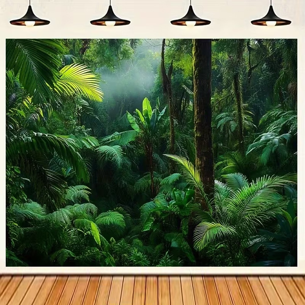 Naturaleza de la selva tropical, palmeras verdes, hojas de helecho, jungla brumosa, bosques profundos, tapiz botánico para pared, telón de fondo para dormitorio, sala de estar, decoración del hogar, 2026 - $20.99 –P1