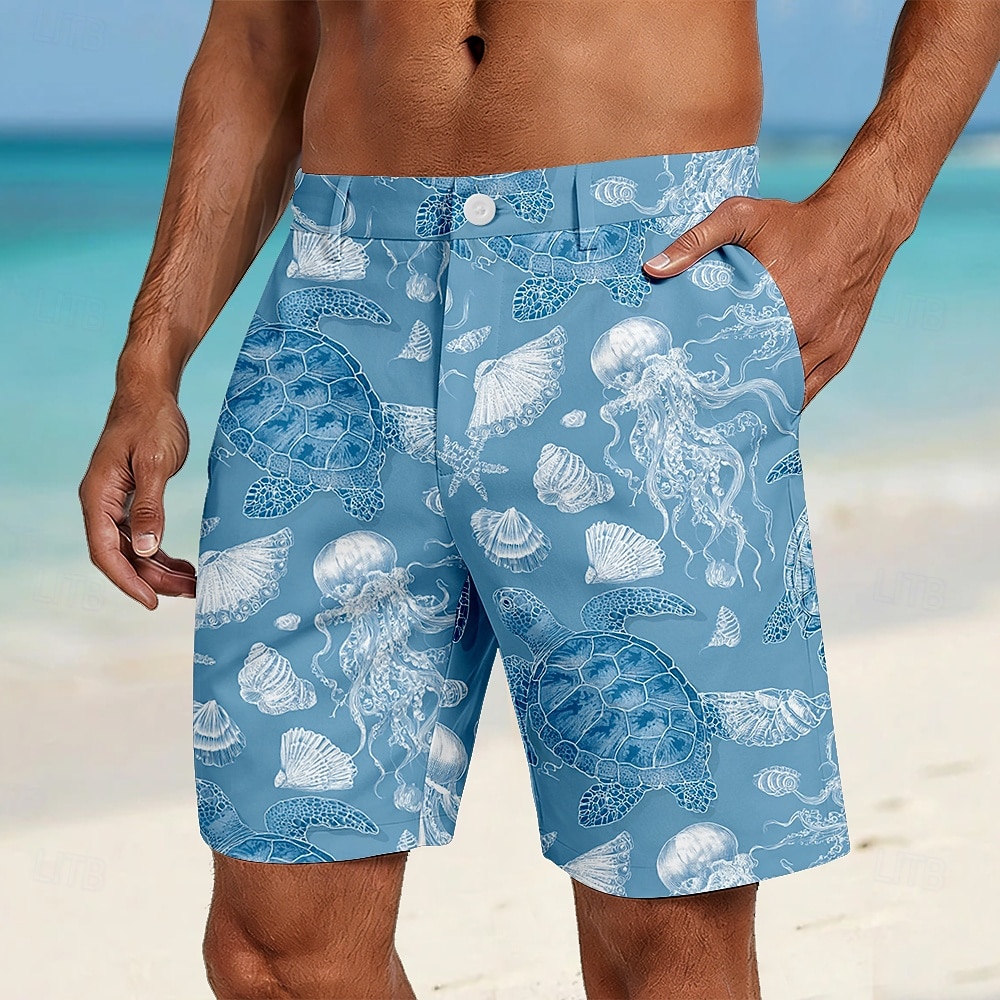 Per uomo Medusa Tartarughe Creature marine Bermuda Pantaloncini casual Pantaloncini da golf Misura del girovita medio Hawaiano Lavoro Spiaggia Sport all'Aperto Pantaloncini a vita piatta con 4 tasche del 2026 a $25.99 –P1