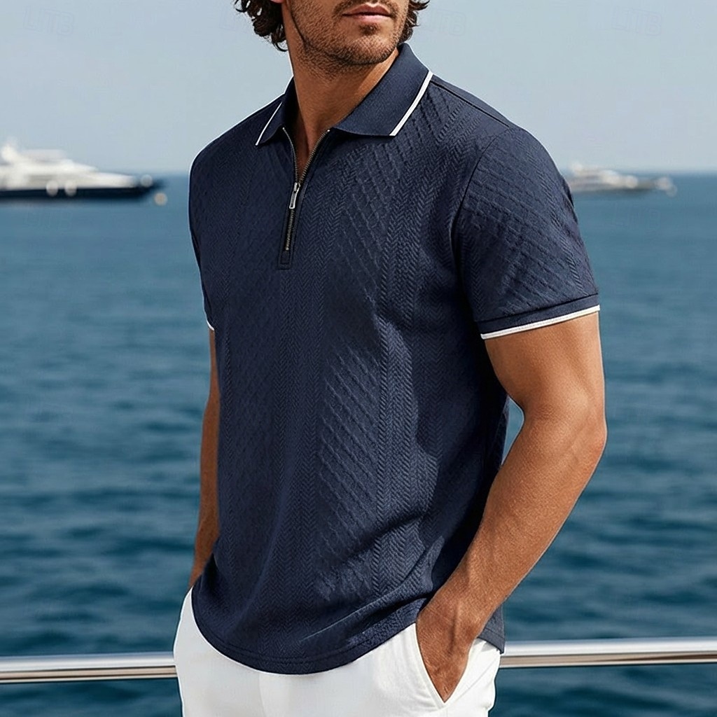 Hombre polo con cremallera Con Texturas Casual Festivos Diseño Cremallera de un cuarto Manga Corta Moda Básico Plano Jacquard Cremallera de un cuarto Primavera verano Verano Primavera Ajuste regular 2026 - $22.99 –P8