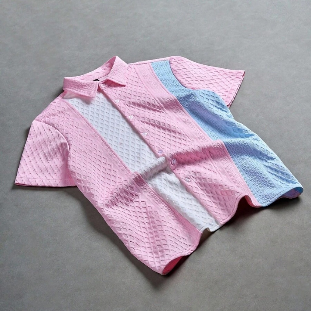 Men's Shirt Casual Shirt Button Up Shirt Jacquard Shirt Blue Black Pink Apricot Short Sleeve Color Block Shirt Collar Casual Daily Front Pocket Clothing Apparel Elegant Fashion Casual 2026 - $26.99 –P7