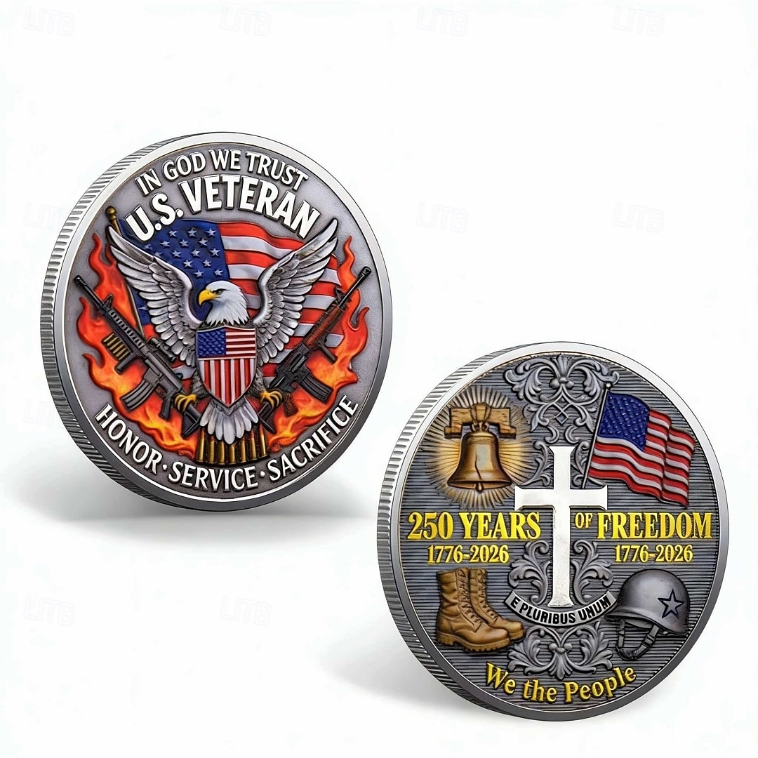 Minnemynt for amerikanske veteraner, 250 år med frihet 1776–2026, patriotisk hyllestmedalje med ørn, flagg og frihetsklokke &militære symboler, gave til ærestjenesteoffer 2026 - $19.99 –P4