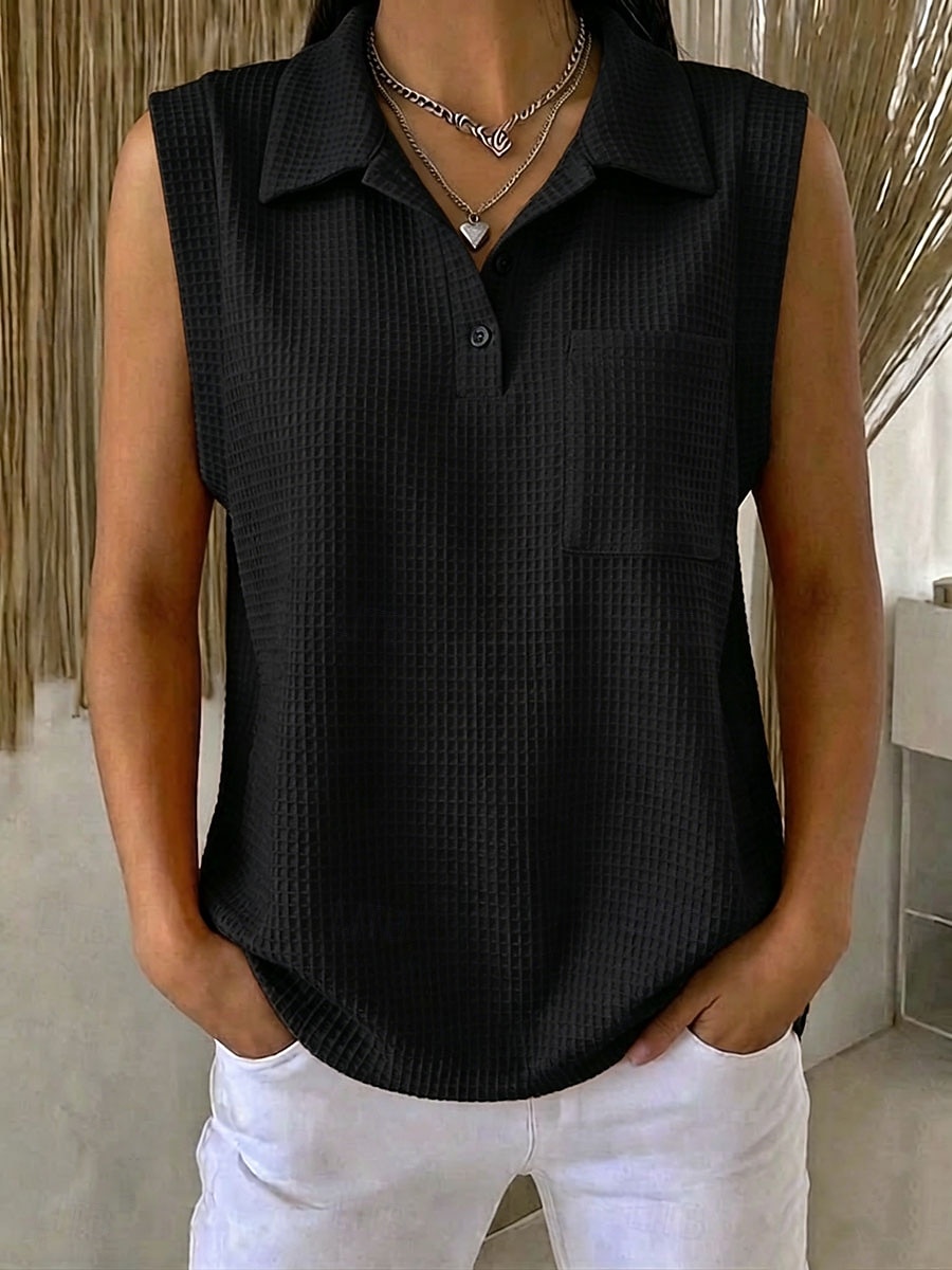 Damen Waffel-Tanktop Poloshirts T-Shirt Tasche Stilvoll Klassisch Ärmellos Hemdkragen Normale Oberteile Lässig Strand Wochenende Blau Schwarz Rosa Rote Sommer Frühling 2026 - $27.99 –P9