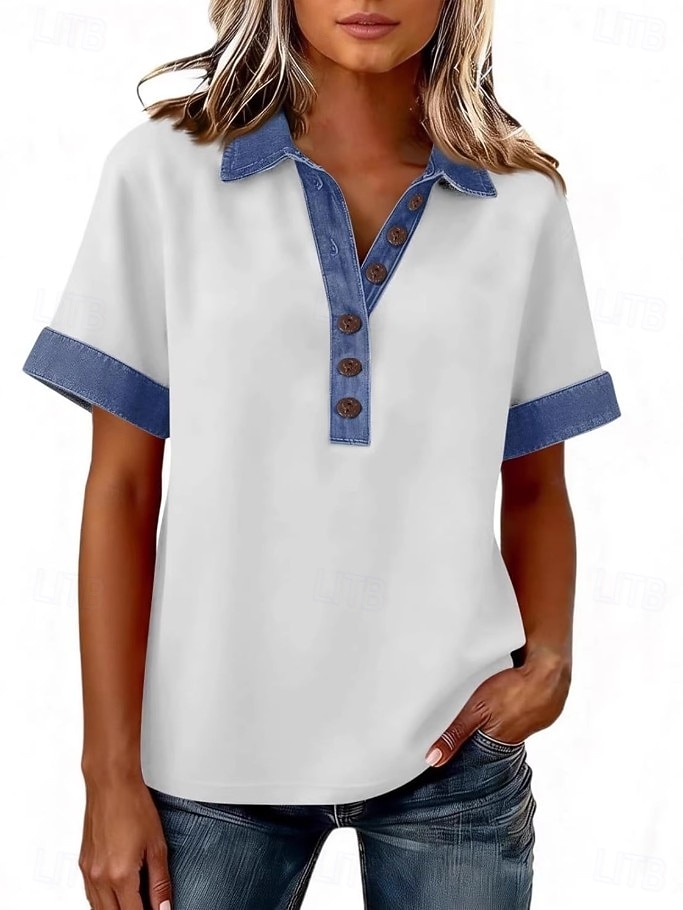 Damen Tunika Vintage Stilvoll Kurzarm Normale Oberteile Täglich Ferien Ausgehen Blau Schwarz Weiß Gelb Rosa Sommer Frühling 2026 - $32.99 –P2