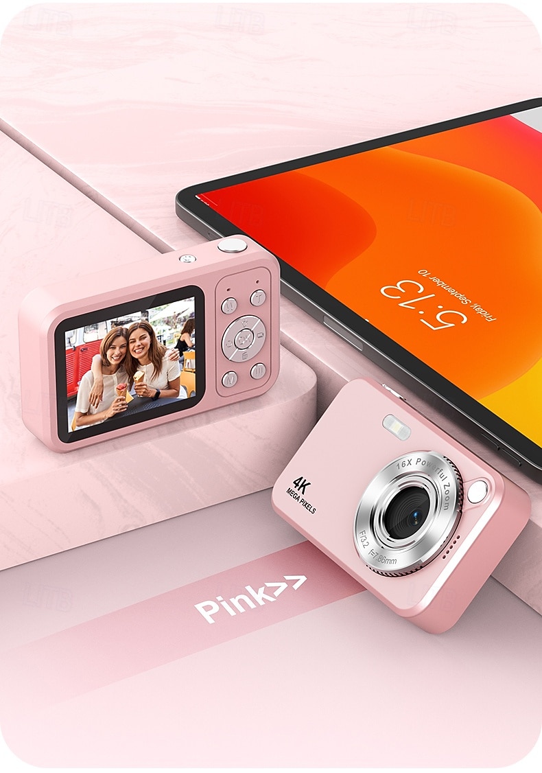 Câmera digital 4K para fotografia, 64MP, com foco automático, ideal para vlogs no YouTube, zoom de 16x, compacta, perfeita para estudantes, iniciantes e adolescentes. Câmera portátil do tipo "apontar de 2026 por $44.99 –P17