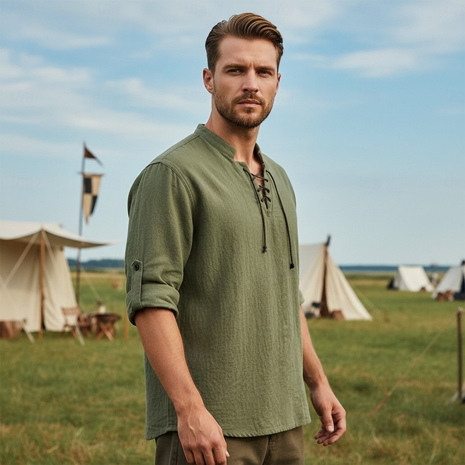 Médiéval Renaissance Chemise Pirate Viking Mélanger avec du coton et du lin Déguisement Homme Viking Pirate Halloween Carnaval Performance LARP Foire de la Renaissance Adulte Chemise Printemps & Été de 2026 ? $31.99 –P11