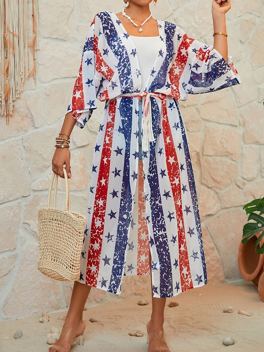 Mujer Bañadores Tapadera Traje de baño Vacaciones Ropa de playa Bandera Escote en Pico Manga Larga Trajes de baño 2026 - $29.99 –P4