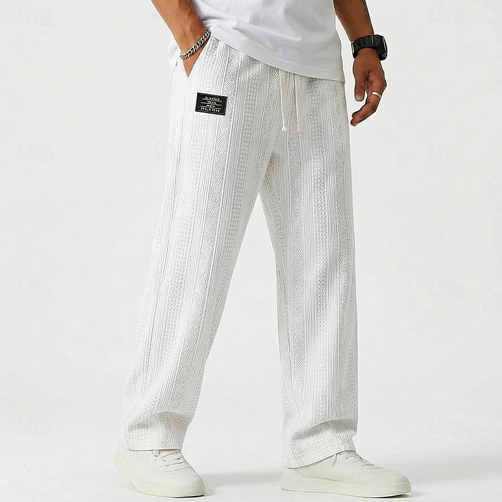 Homens Calças Calça casual Calças largas Calças texturizadas Jacquard Com Cordão Perna reta Tecido Conforto Comprimento total Casual Diário Ao ar livre Férias Moda Azul Preto Micro-Elástica de 2026 por $27.99 –P8