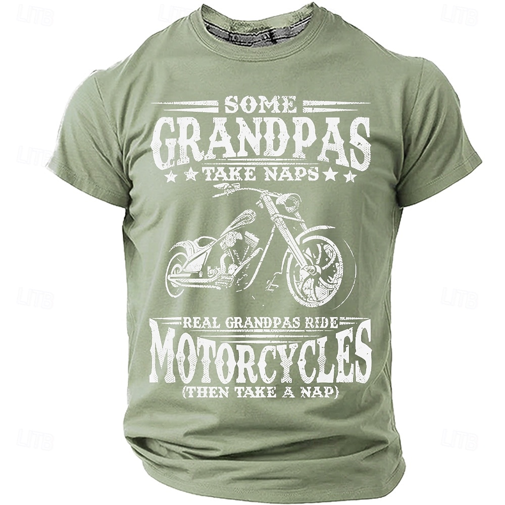 بعض الأجداد يأخذون قيلولة، والأجداد الحقيقيون يركبون الدراجات النارية. تي شيرت رجالي برسومات فكاهية، بأكمام قصيرة ورقبة دائرية، مناسب للارتداء اليومي، متوفر بمقاسات S، M، L، XL، XXL، XXXL. 2026 - RON 88.6 –P8