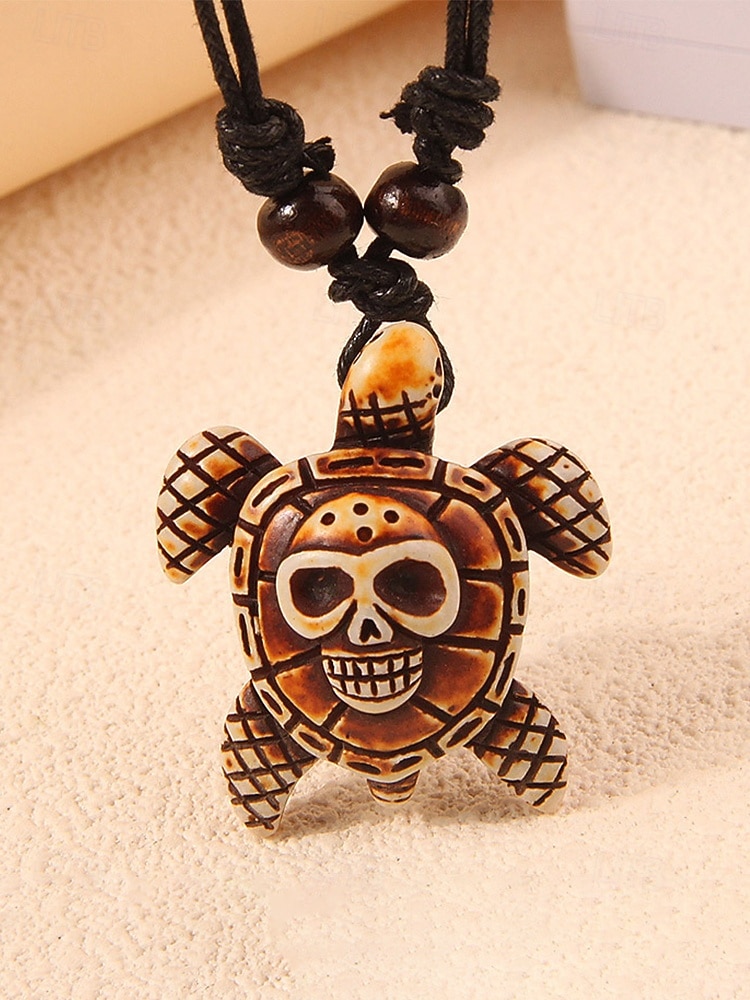 Halsketting voor heren in bohemian vintage stijl, gemaakt van acryl, met verschillende hangeropties, waaronder een schildpad en ivoor, en een verstelbaar koord. Ideaal voor een strandvakantie, 2026 - $7.99 –P9