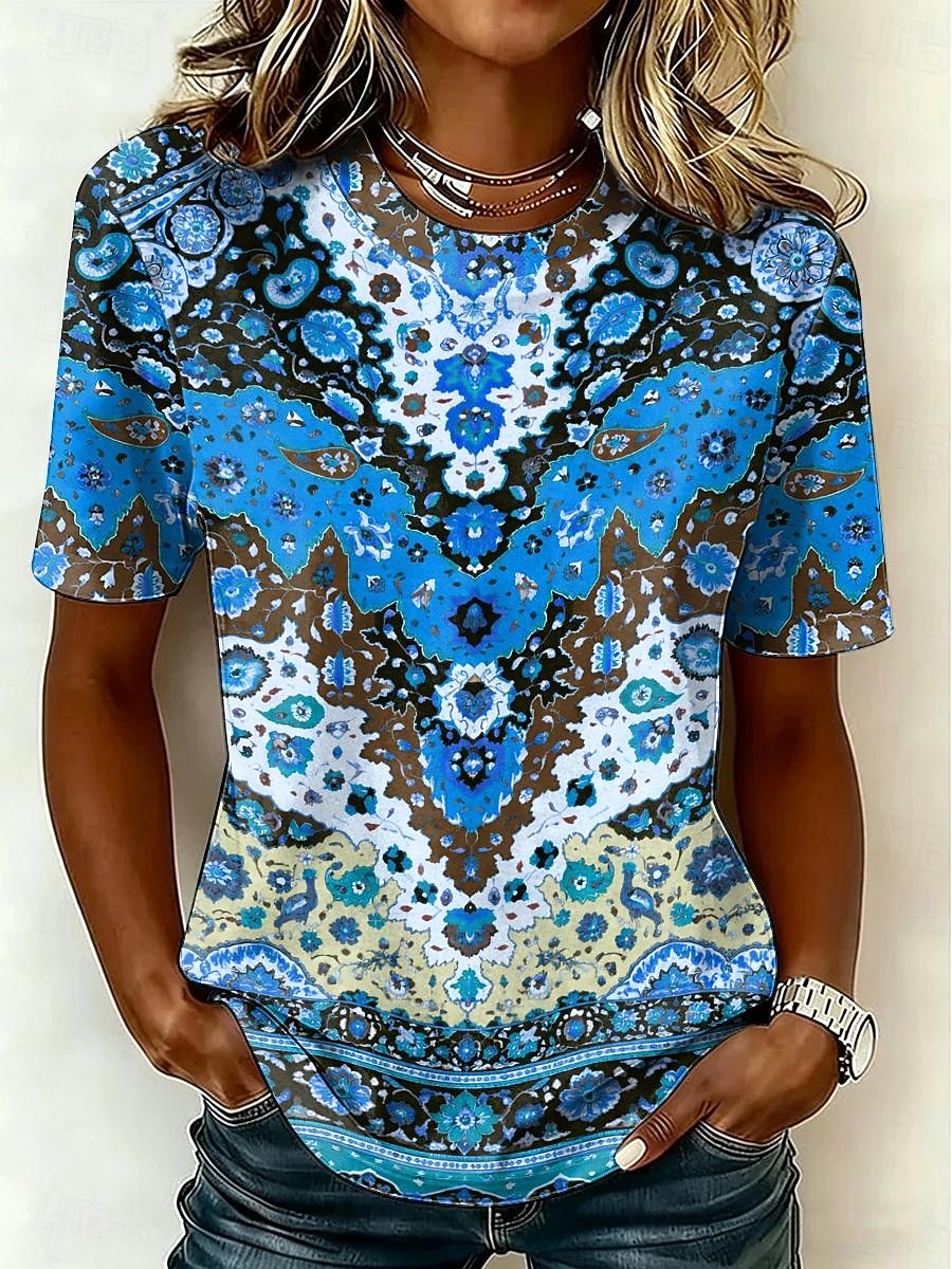 Women's T Shirt Print Graphic Tribal Vintage Stylish Casual Short Sleeve Crew Neck Round Neck Regular Tops Casual Daily Blue Purple Orange Green Summer Spring 2026 - $22.99 –P2